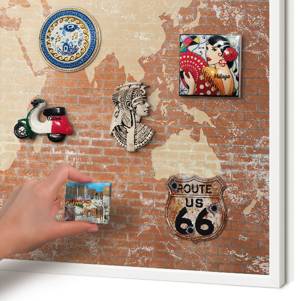 Wand-Magnettafel für Reisesouvenirs mit weißem Rahmen Brick-Karte