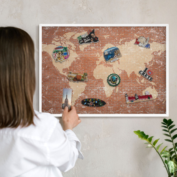 Wand-Magnettafel für Reisesouvenirs mit weißem Rahmen Brick-Karte