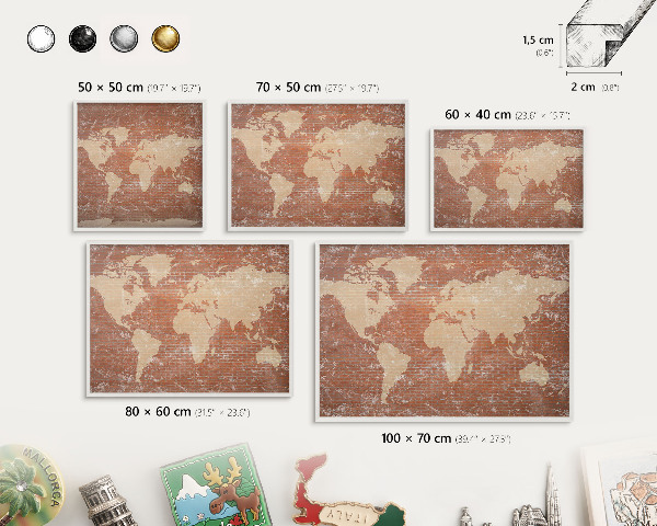 Wand-Magnettafel für Reisesouvenirs mit weißem Rahmen Brick-Karte