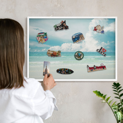 Wand-Magnettafel für Reisesouvenirs mit weißem Rahmen Maritime Harmonie