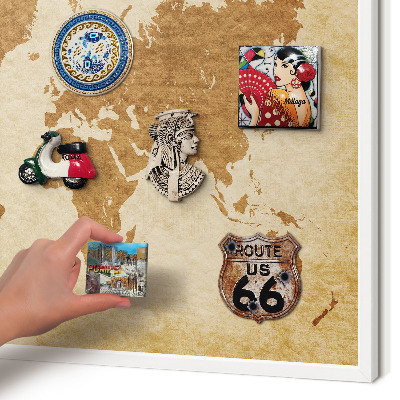 Wand-Magnettafel für Reisesouvenirs mit weißem Rahmen Vintage-Karte