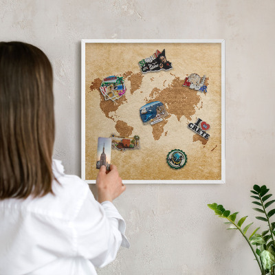Wand-Magnettafel für Reisesouvenirs mit weißem Rahmen Vintage-Karte