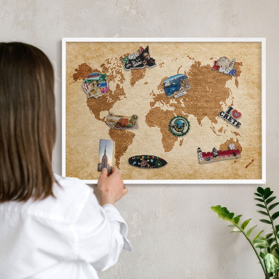 Wand-Magnettafel für Reisesouvenirs mit weißem Rahmen Vintage-Karte