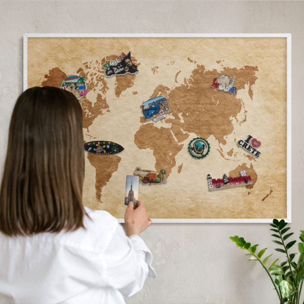 Wand-Magnettafel für Reisesouvenirs mit weißem Rahmen Vintage-Karte