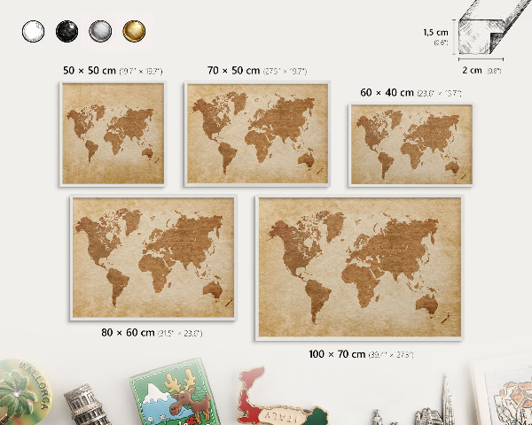 Wand-Magnettafel für Reisesouvenirs mit weißem Rahmen Vintage-Karte