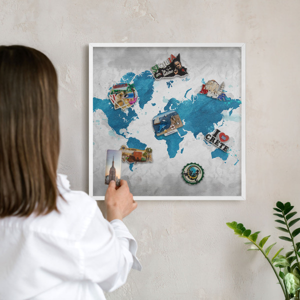 Magnettafel aus Metall für Souvenirs in weißem Rahmen Aquarellkarte