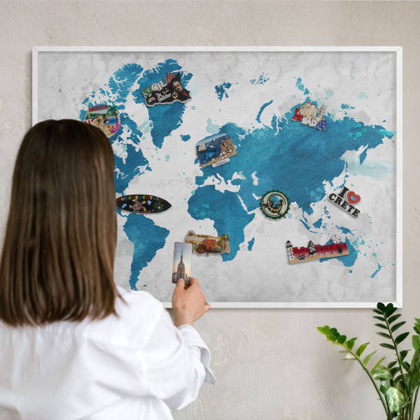 Magnettafel aus Metall für Souvenirs in weißem Rahmen Aquarellkarte