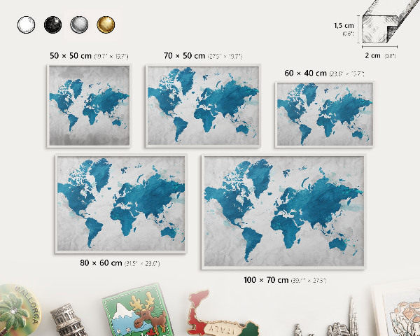 Magnettafel aus Metall für Souvenirs in weißem Rahmen Aquarellkarte