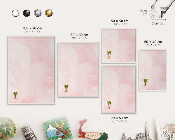 Wand-Magnettafel für Reisesouvenirs mit weißem Rahmen Zartes Rosa