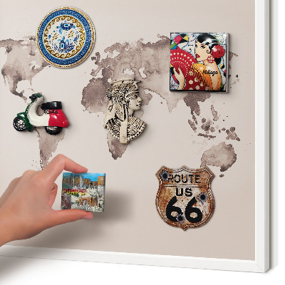 Wand-Magnettafel für Reisesouvenirs mit weißem Rahmen Weltkarte