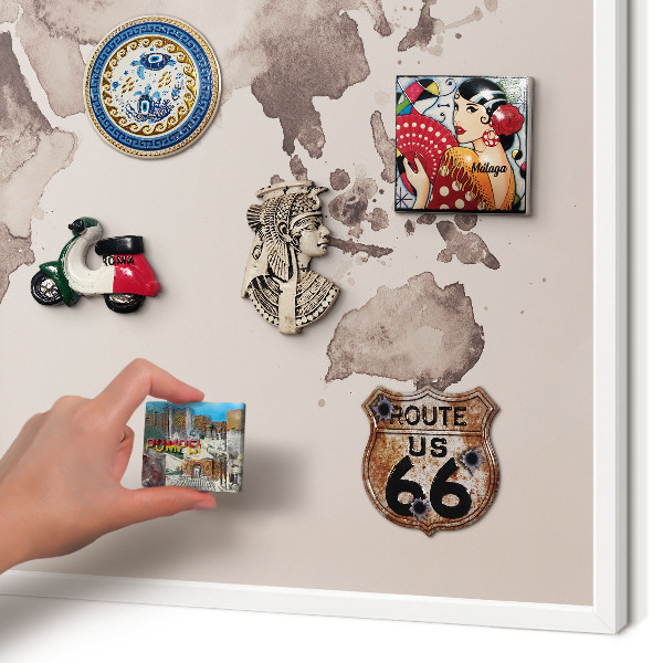 Wand-Magnettafel für Reisesouvenirs mit weißem Rahmen Weltkarte