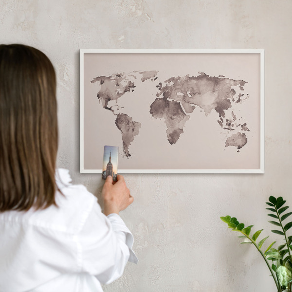 Wand-Magnettafel für Reisesouvenirs mit weißem Rahmen Weltkarte