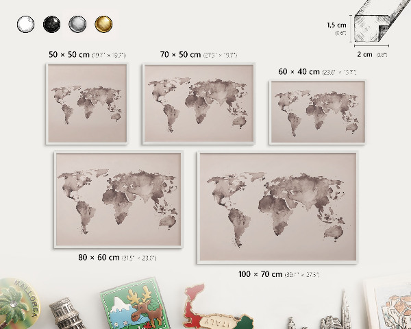 Wand-Magnettafel für Reisesouvenirs mit weißem Rahmen Weltkarte