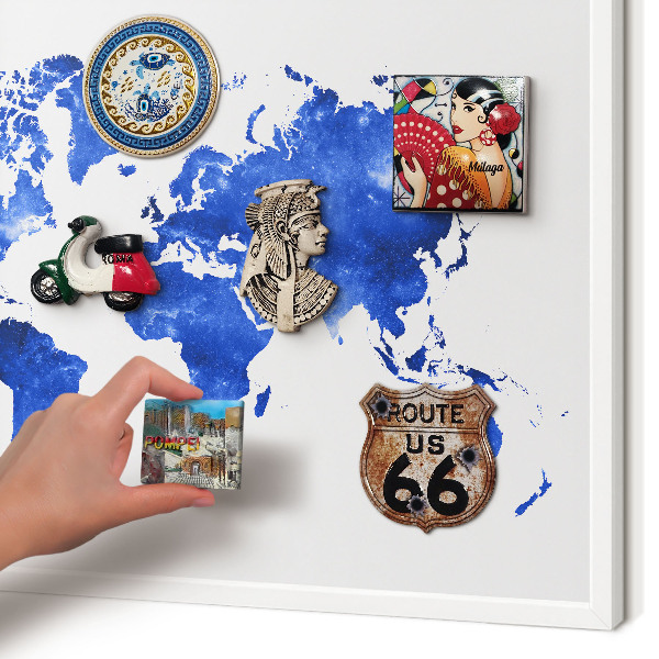 Wand-Magnettafel für Reisesouvenirs mit weißem Rahmen Weltkarte
