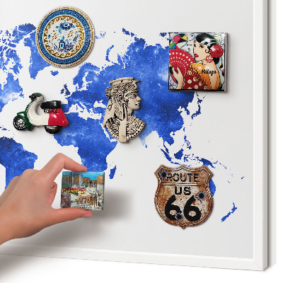 Wand-Magnettafel für Reisesouvenirs mit weißem Rahmen Weltkarte