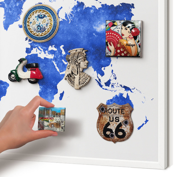 Wand-Magnettafel für Reisesouvenirs mit weißem Rahmen Weltkarte