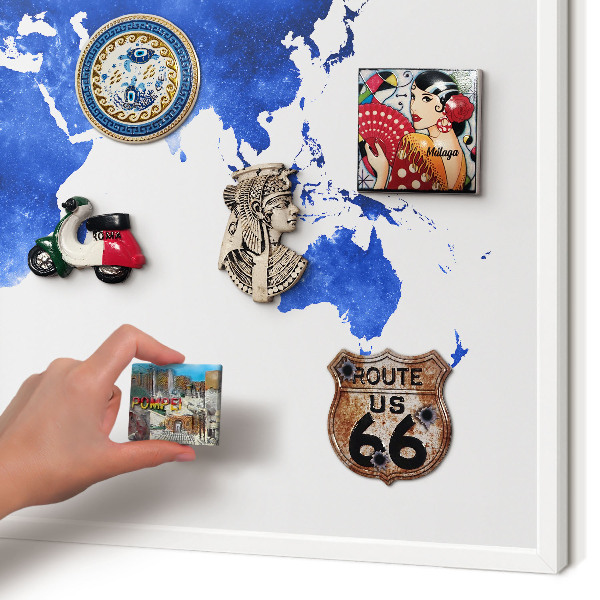 Wand-Magnettafel für Reisesouvenirs mit weißem Rahmen Weltkarte