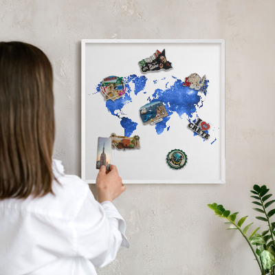 Wand-Magnettafel für Reisesouvenirs mit weißem Rahmen Weltkarte