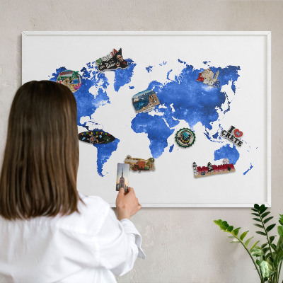 Wand-Magnettafel für Reisesouvenirs mit weißem Rahmen Weltkarte