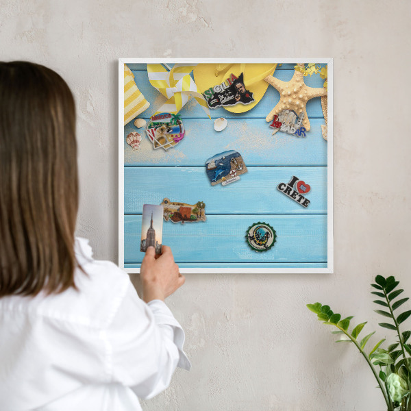 Magnettafel aus Metall für Souvenirs in weißem Rahmen Strandatmosphäre