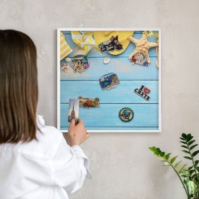 Magnettafel aus Metall für Souvenirs in weißem Rahmen Strandatmosphäre