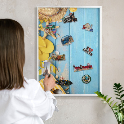 Magnettafel aus Metall für Souvenirs in weißem Rahmen Strandatmosphäre