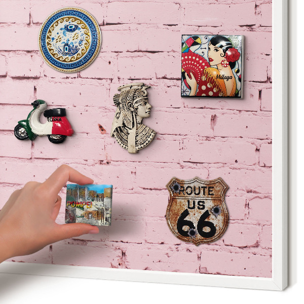 Wand-Magnettafel für Reisesouvenirs mit weißem Rahmen Rosa Ziegelstein