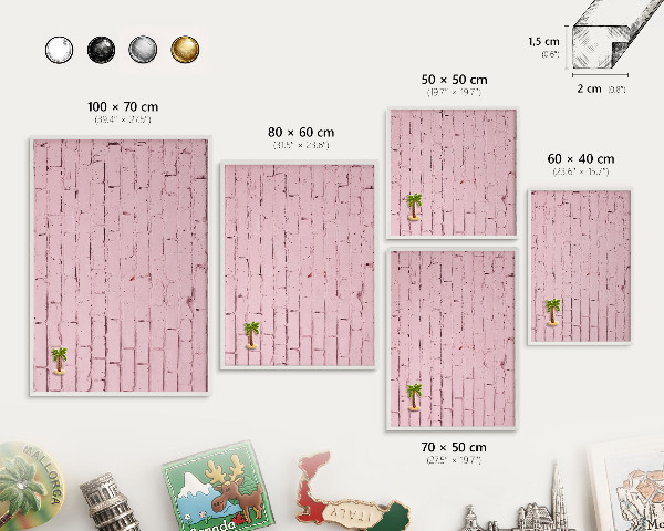 Wand-Magnettafel für Reisesouvenirs mit weißem Rahmen Rosa Ziegelstein
