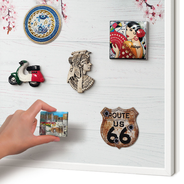 Magnettafel aus Metall für Souvenirs in weißem Rahmen Blühende Eleganz