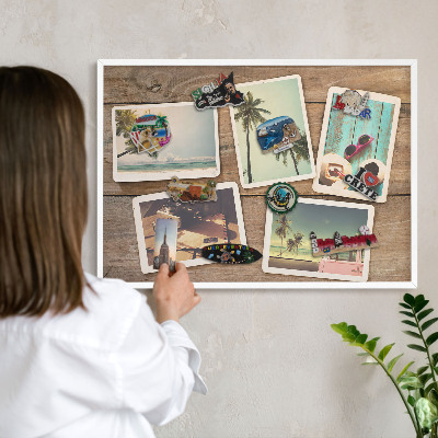 Wand-Magnettafel für Reisesouvenirs mit weißem Rahmen Urlaubsnostalgie
