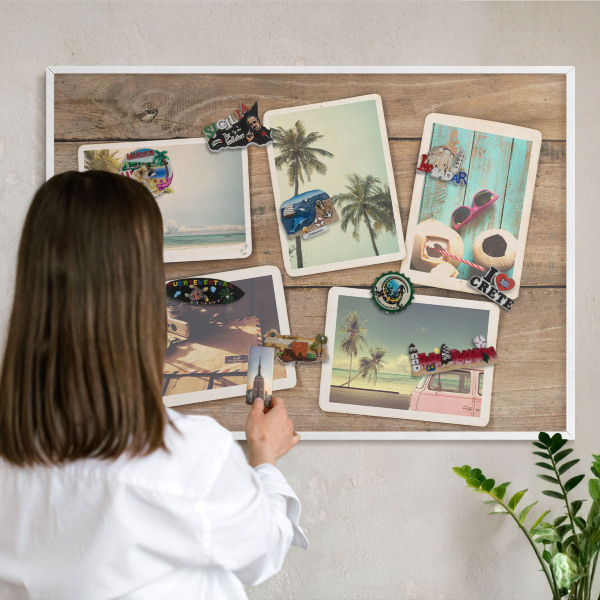 Wand-Magnettafel für Reisesouvenirs mit weißem Rahmen Urlaubsnostalgie