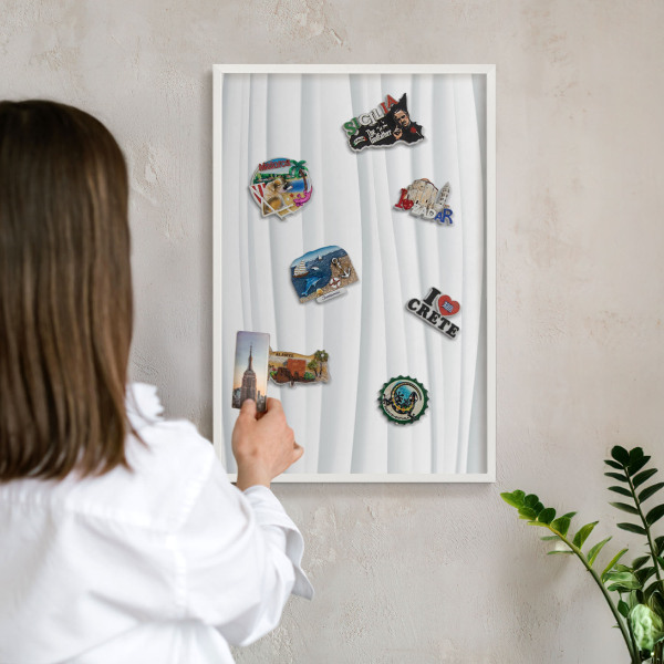 Wand-Magnettafel für Reisesouvenirs mit weißem Rahmen Weiße Wellen