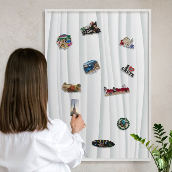 Wand-Magnettafel für Reisesouvenirs mit weißem Rahmen Weiße Wellen