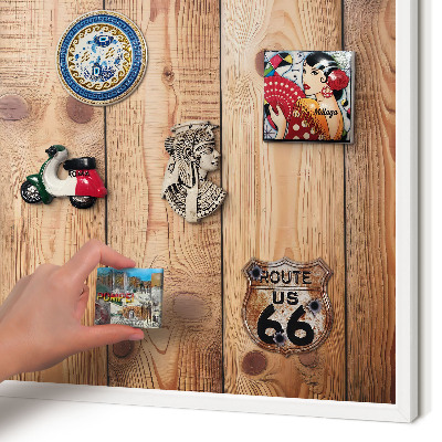 Wand-Magnettafel für Reisesouvenirs mit weißem Rahmen Holzbretter