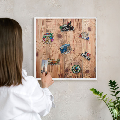 Wand-Magnettafel für Reisesouvenirs mit weißem Rahmen Holzbretter