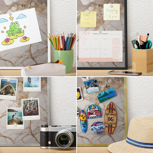 Wand-Magnettafel für Reisesouvenirs mit weißem Rahmen Marmor-Eleganz