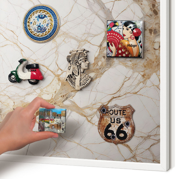 Wand-Magnettafel für Reisesouvenirs mit weißem Rahmen Marmor-Eleganz