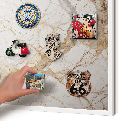 Wand-Magnettafel für Reisesouvenirs mit weißem Rahmen Marmor-Eleganz