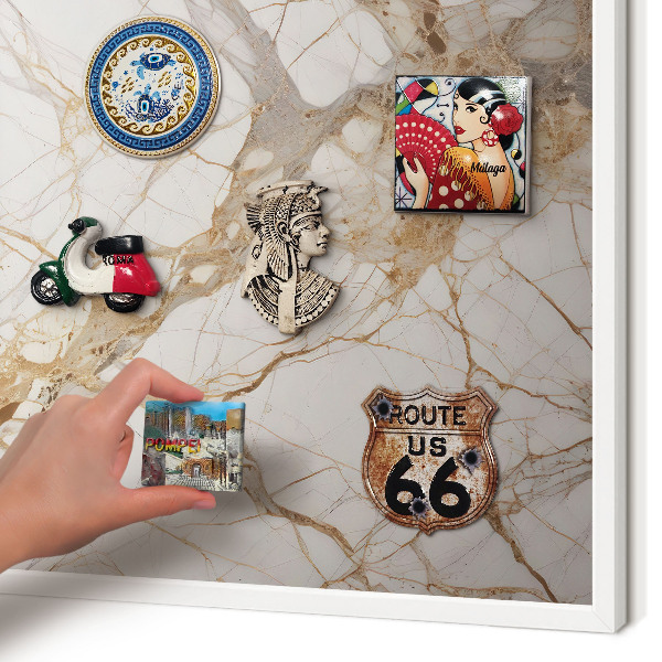 Wand-Magnettafel für Reisesouvenirs mit weißem Rahmen Marmor-Eleganz