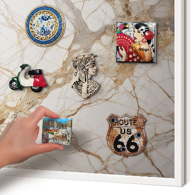 Wand-Magnettafel für Reisesouvenirs mit weißem Rahmen Marmor-Eleganz