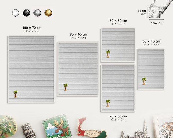 Wand-Magnettafel für Reisesouvenirs mit weißem Rahmen Minimalistische Streifen