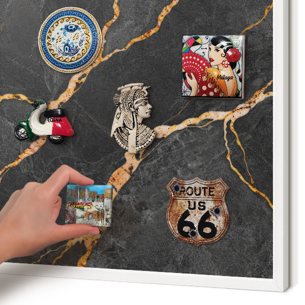 Wand-Magnettafel für Reisesouvenirs mit weißem Rahmen Marmorbänder