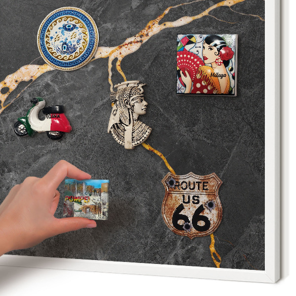 Wand-Magnettafel für Reisesouvenirs mit weißem Rahmen Marmorbänder