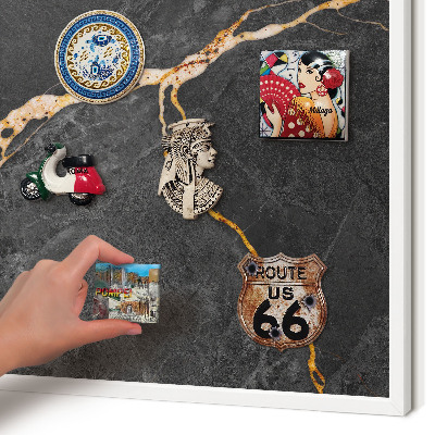Wand-Magnettafel für Reisesouvenirs mit weißem Rahmen Marmorbänder