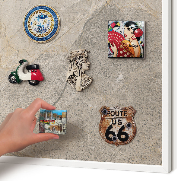 Magnettafel aus Metall für Souvenirs in weißem Rahmen Beige Stein