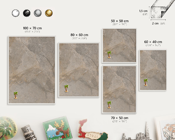 Magnettafel aus Metall für Souvenirs in weißem Rahmen Beige Stein