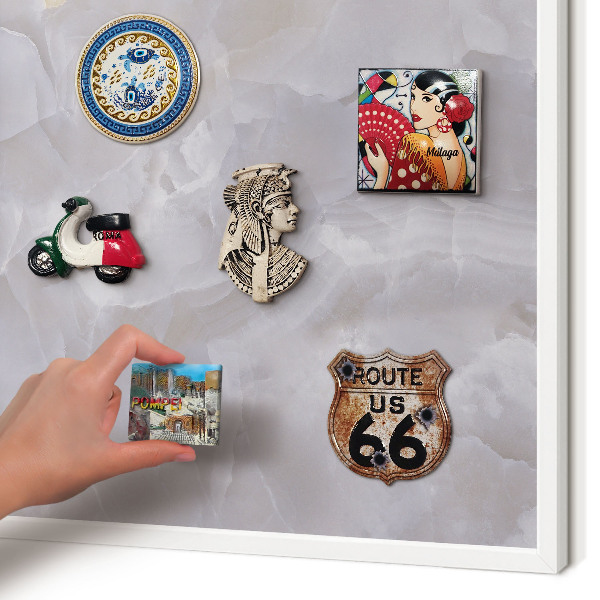 Wand-Magnettafel für Reisesouvenirs mit weißem Rahmen Graue Eleganz