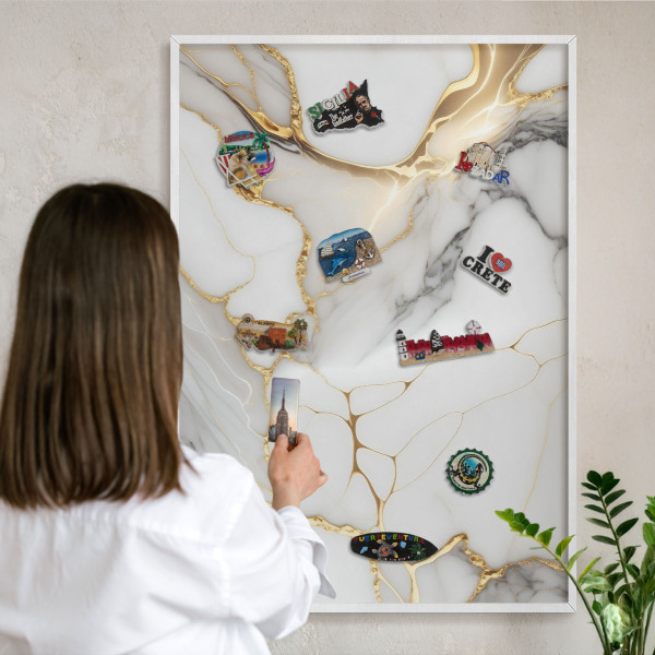 Wand-Magnettafel für Reisesouvenirs mit weißem Rahmen Abstrakter Marmor
