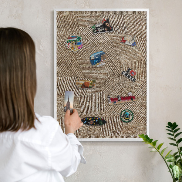 Wand-Magnettafel für Reisesouvenirs mit weißem Rahmen Geometrisches Muster