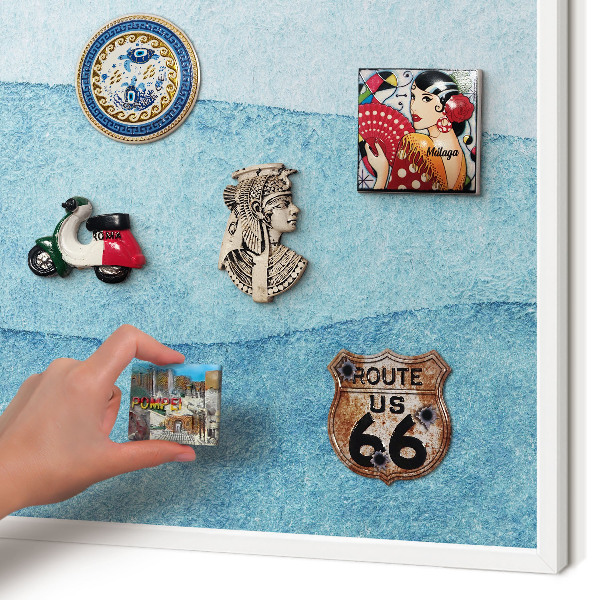 Wand-Magnettafel für Reisesouvenirs mit weißem Rahmen Blaue Wellen